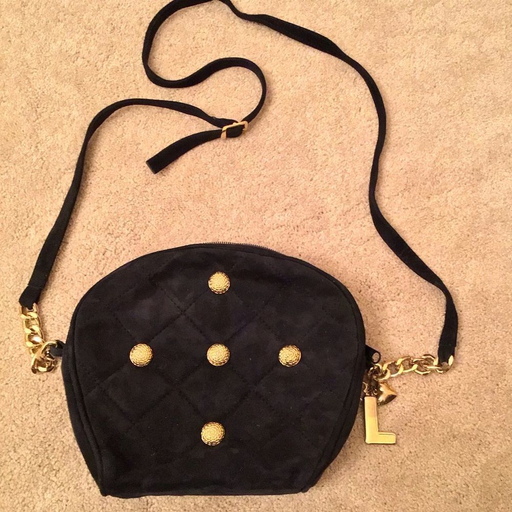 Vintage Laurel Suede Elegant Black Quilted Crossbody Bag